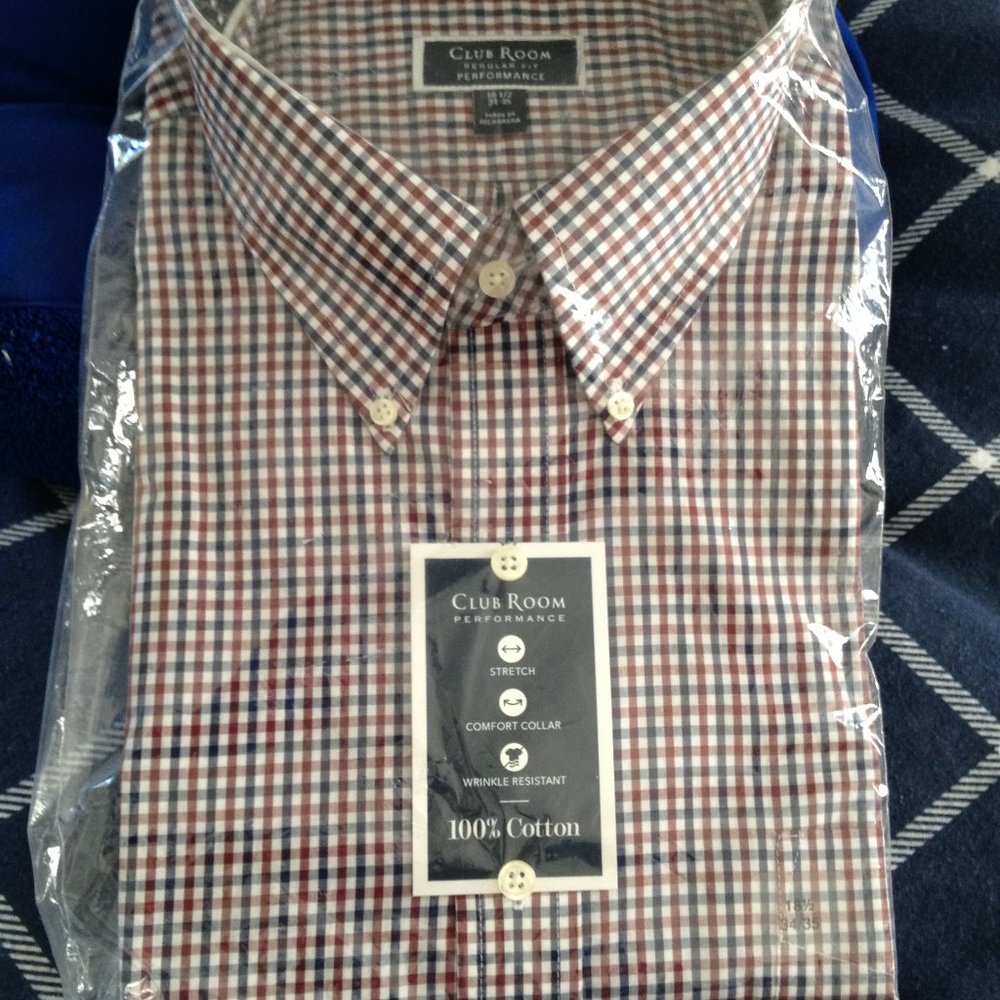 Club Room l/s burgundy/navy/white/ check Shirt NWT